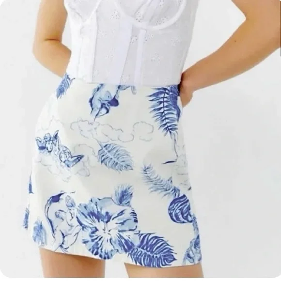 Urban Outfitters BDG Blue and White Angel Print A-line Mini Skirt - Picture 3 of 11